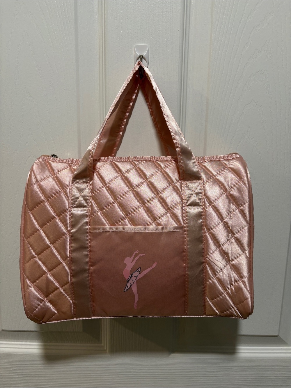 Girls Mini Quilted Satin Travel Tote in Blush Pink with Ballerina Motif